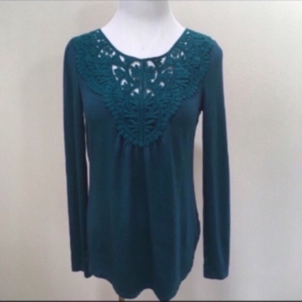 Anthropologie Meadow Rue Teal Blue Crochet Top Sz XS NWOT